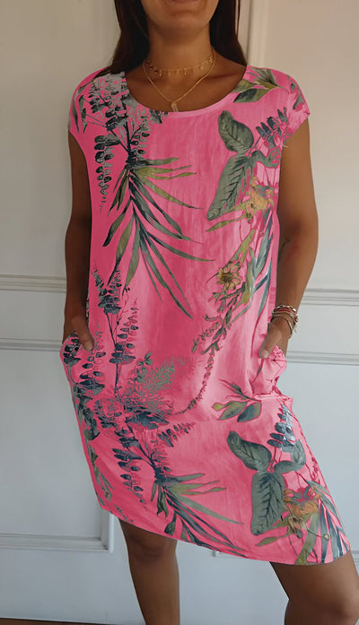 Marie | Damen Lockeres Sommerkleid mit Tropischem Blattmuster