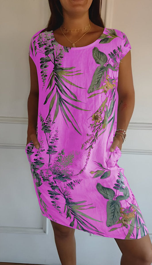 Marie | Damen Lockeres Sommerkleid mit Tropischem Blattmuster