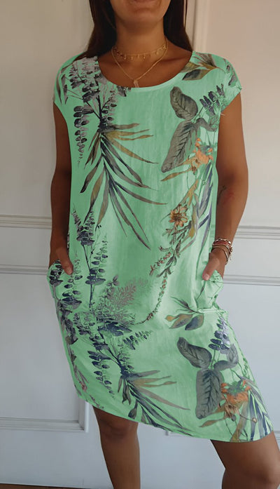 Marie | Damen Lockeres Sommerkleid mit Tropischem Blattmuster