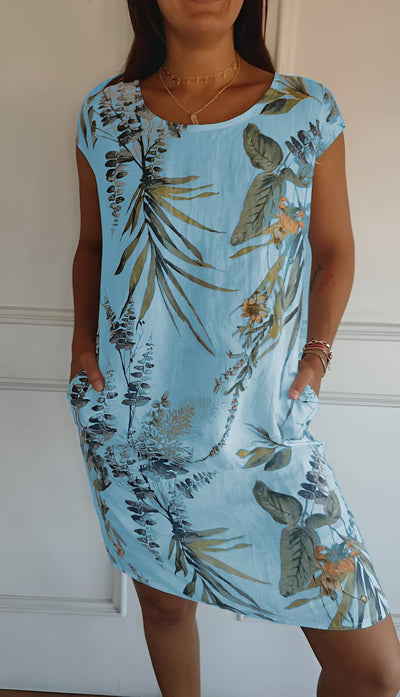 Marie | Damen Lockeres Sommerkleid mit Tropischem Blattmuster