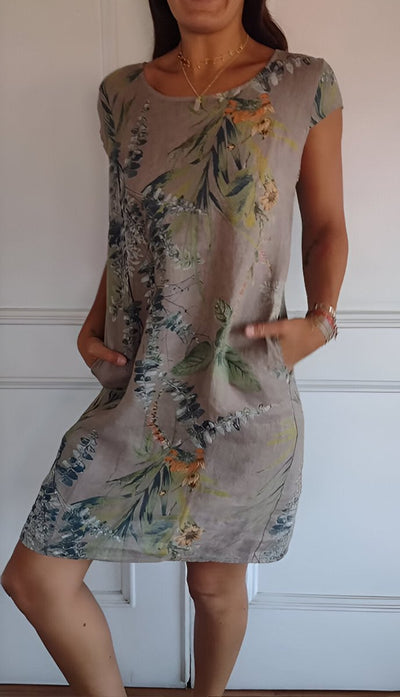 Marie | Damen Lockeres Sommerkleid mit Tropischem Blattmuster