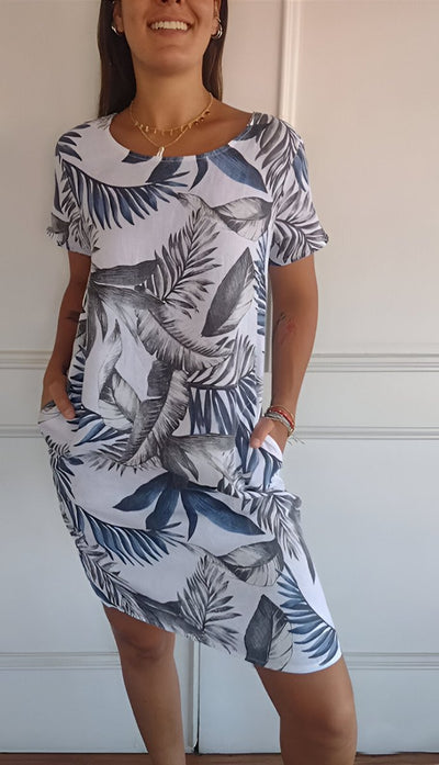 Marie | Damen Lockeres Sommerkleid mit Tropischem Blattmuster