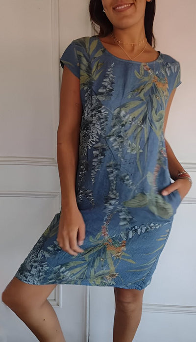 Marie | Damen Lockeres Sommerkleid mit Tropischem Blattmuster