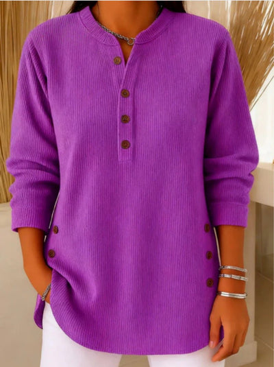 Sophie | Damen Longline Gerippte Henley-Tunika Seitenknopf-Detail