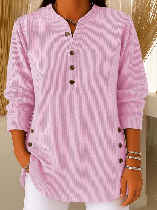 Sophie | Damen Longline Gerippte Henley-Tunika Seitenknopf-Detail