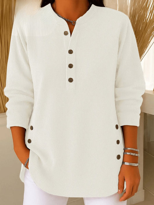 Sophie | Damen Longline Gerippte Henley-Tunika Seitenknopf-Detail