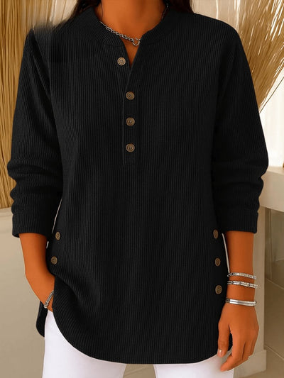 Sophie | Damen Longline Gerippte Henley-Tunika Seitenknopf-Detail