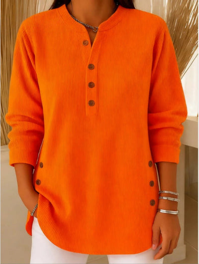 Sophie | Damen Longline Gerippte Henley-Tunika Seitenknopf-Detail