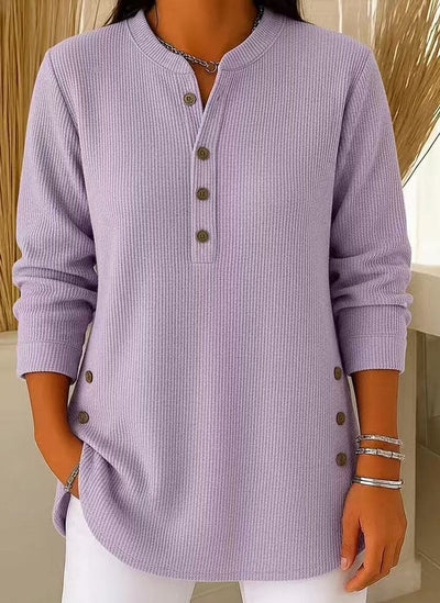 Sophie | Damen Longline Gerippte Henley-Tunika Seitenknopf-Detail