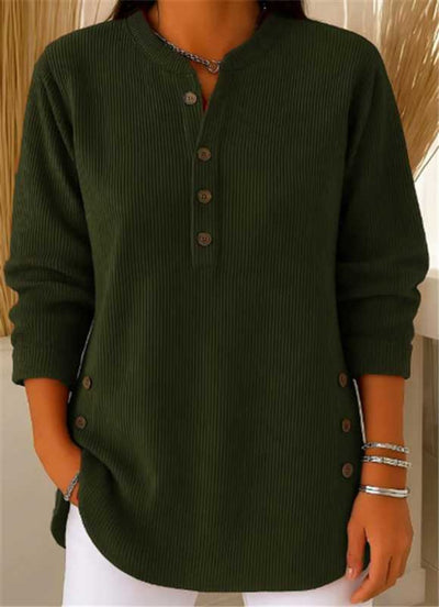 Sophie | Damen Longline Gerippte Henley-Tunika Seitenknopf-Detail