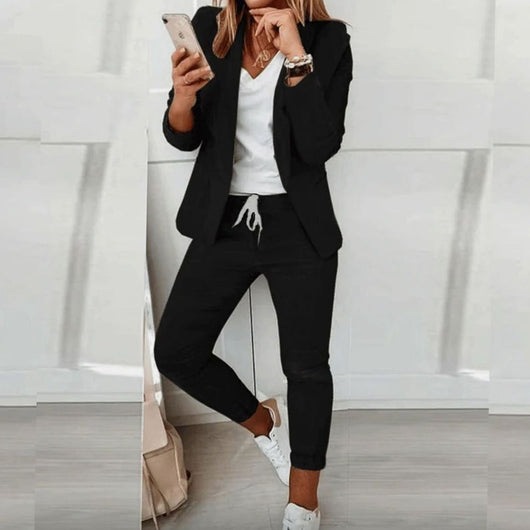Hannah | Damen Lässiges Blazer Jogger Set Freizeitanzug Kordelzug