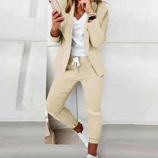 Hannah | Damen Lässiges Blazer Jogger Set Freizeitanzug Kordelzug