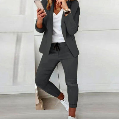 Hannah | Damen Lässiges Blazer Jogger Set Freizeitanzug Kordelzug