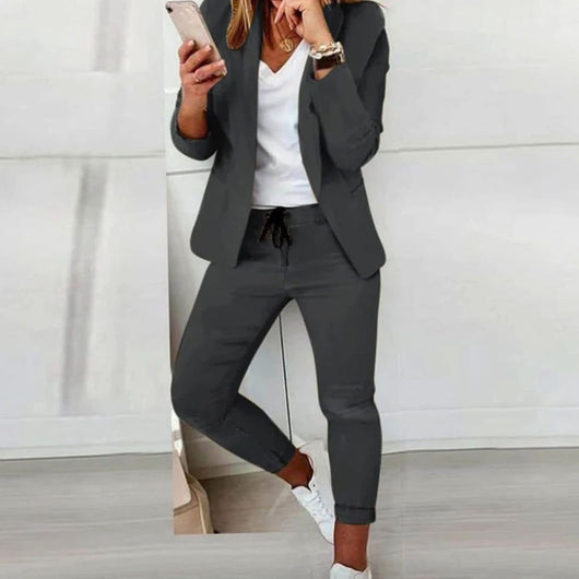 Hannah | Damen Lässiges Blazer Jogger Set Freizeitanzug Kordelzug