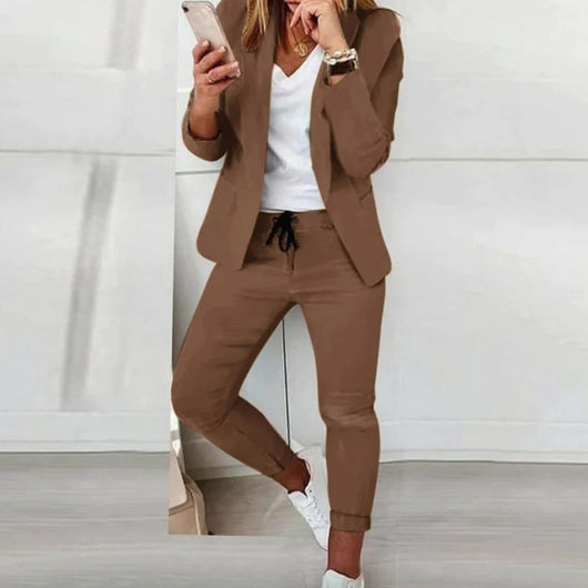 Hannah | Damen Lässiges Blazer Jogger Set Freizeitanzug Kordelzug