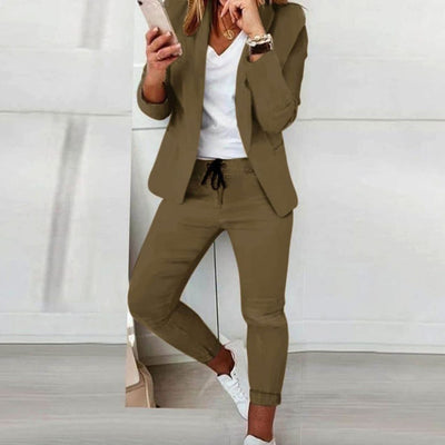 Hannah | Damen Lässiges Blazer Jogger Set Freizeitanzug Kordelzug