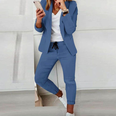 Hannah | Damen Lässiges Blazer Jogger Set Freizeitanzug Kordelzug