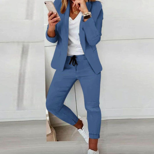 Hannah | Damen Lässiges Blazer Jogger Set Freizeitanzug Kordelzug