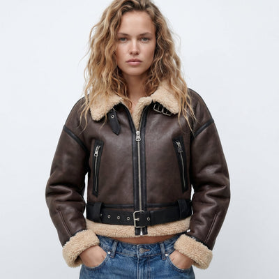 Elfriede | Damen Luxus Doppelseitige Lammfell Bomber Jacke