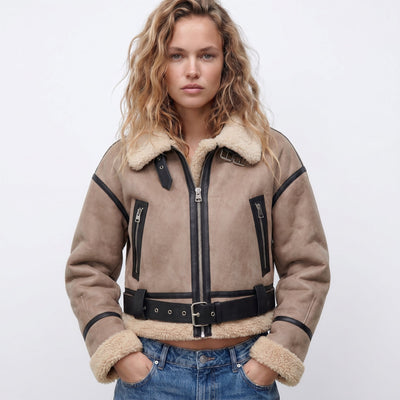 Elfriede | Damen Luxus Doppelseitige Lammfell Bomber Jacke