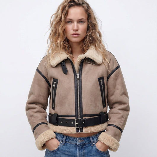 Elfriede | Damen Luxus Doppelseitige Lammfell Bomber Jacke