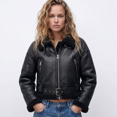 Elfriede | Damen Luxus Doppelseitige Lammfell Bomber Jacke