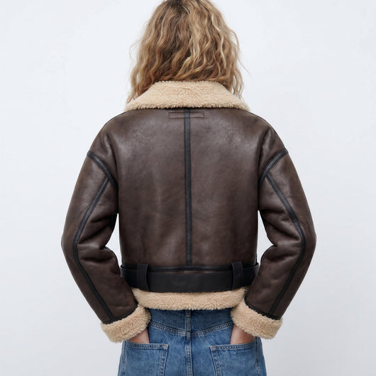 Elfriede | Damen Luxus Doppelseitige Lammfell Bomber Jacke