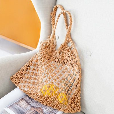 Mia | Damen Makramee Tote Bag aus Baumwolle gehäkelte Einkaufstasche