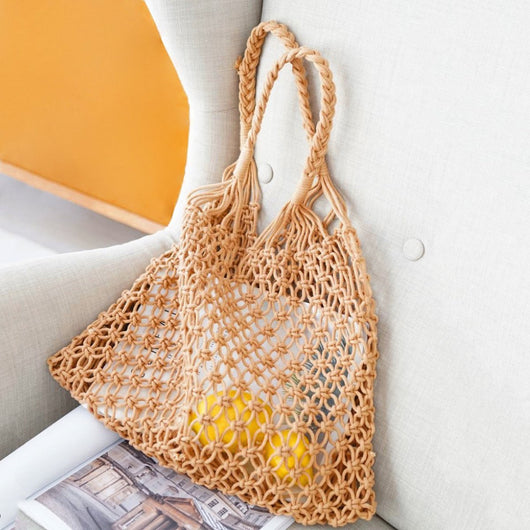 Mia | Damen Makramee Tote Bag aus Baumwolle gehäkelte Einkaufstasche