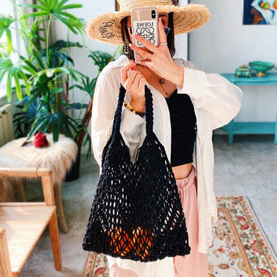 Mia | Damen Makramee Tote Bag aus Baumwolle gehäkelte Einkaufstasche