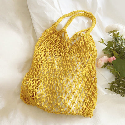 Mia | Damen Makramee Tote Bag aus Baumwolle gehäkelte Einkaufstasche