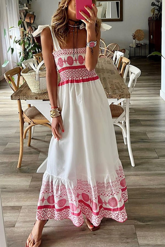 Lena | Damen Maxi-Sommerkleid mit Schnürung und eckigem Ausschnitt