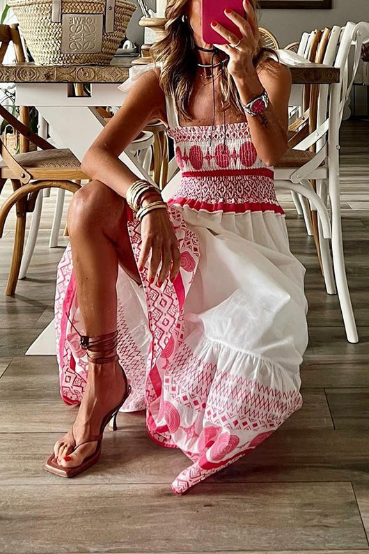 Lena | Damen Maxi-Sommerkleid mit Schnürung und eckigem Ausschnitt