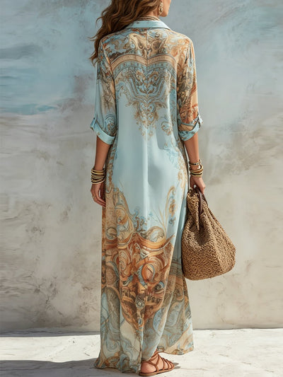 Elisabeth | Damen Midi Dress Langarm Hemdkleid mit Paisley-Print