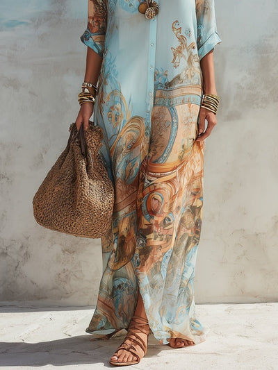 Elisabeth | Damen Midi Dress Langarm Hemdkleid mit Paisley-Print