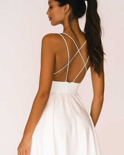 Elfriede | Damen Midi Spaghetti-Träger Hochzeitsgast Kleid