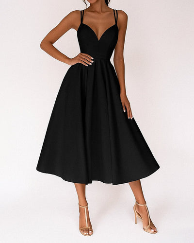 Elfriede | Damen Midi Spaghetti-Träger Hochzeitsgast Kleid