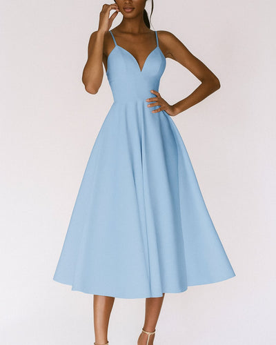 Elfriede | Damen Midi Spaghetti-Träger Hochzeitsgast Kleid