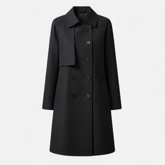 Clara | Damen Midi Wollmix Trench Coat mit Doppelknopfleiste