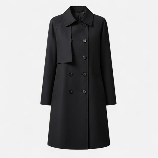 Clara | Damen Midi Wollmix Trench Coat mit Doppelknopfleiste