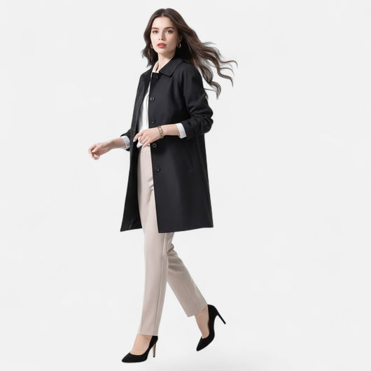 Clara | Damen Midi Wollmix Trench Coat mit Doppelknopfleiste
