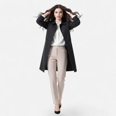 Clara | Damen Midi Wollmix Trench Coat mit Doppelknopfleiste