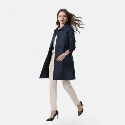 Clara | Damen Midi Wollmix Trench Coat mit Doppelknopfleiste