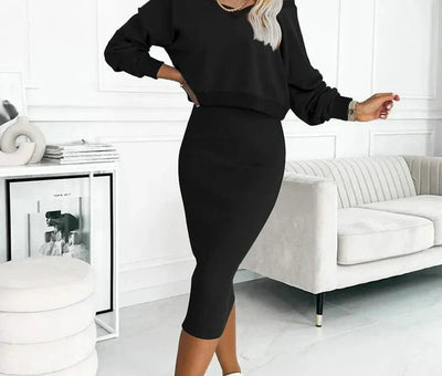 Nora | Damen Midikleid mit Sweatshirt-Oberteil figurbetontes Zweiteiler-Set