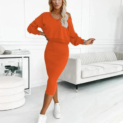 Nora | Damen Midikleid mit Sweatshirt-Oberteil figurbetontes Zweiteiler-Set