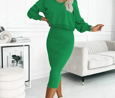Nora | Damen Midikleid mit Sweatshirt-Oberteil figurbetontes Zweiteiler-Set