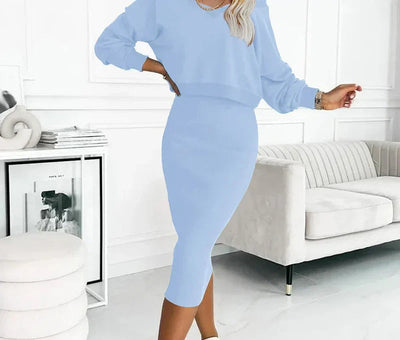 Nora | Damen Midikleid mit Sweatshirt-Oberteil figurbetontes Zweiteiler-Set