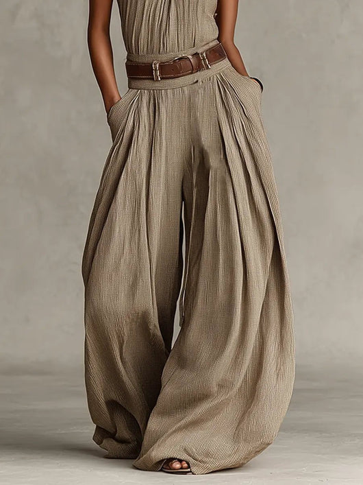 Greta | Damen Neckholder Weites-Bein Ärmelloser Jumpsuit mit Gürtel