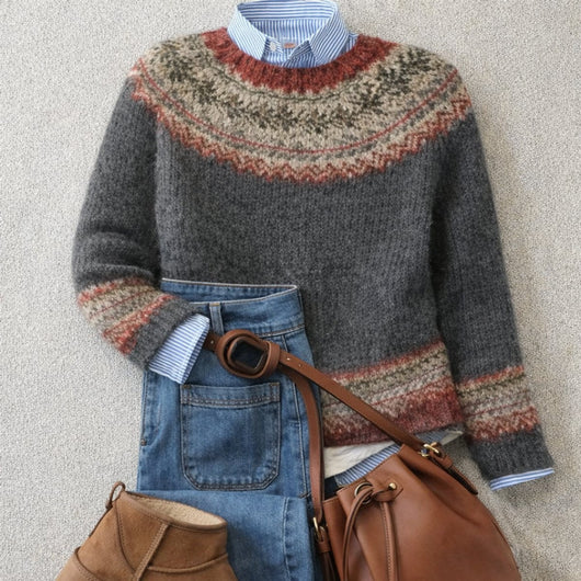 Emilia | Damen Nordischer Strick Sweater mit Relaxed Silhouette