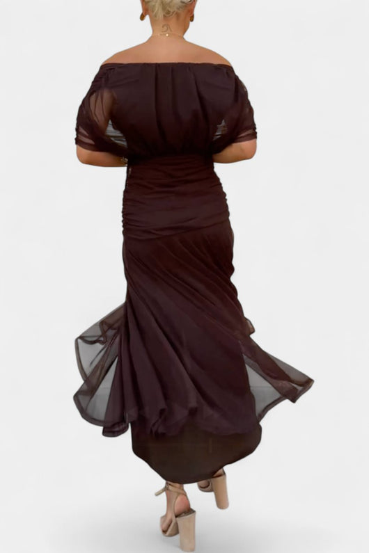 Greta | Damen Off-Shoulder Cocktailparty-Kleid figurbetontes Maxi-Abendkleid